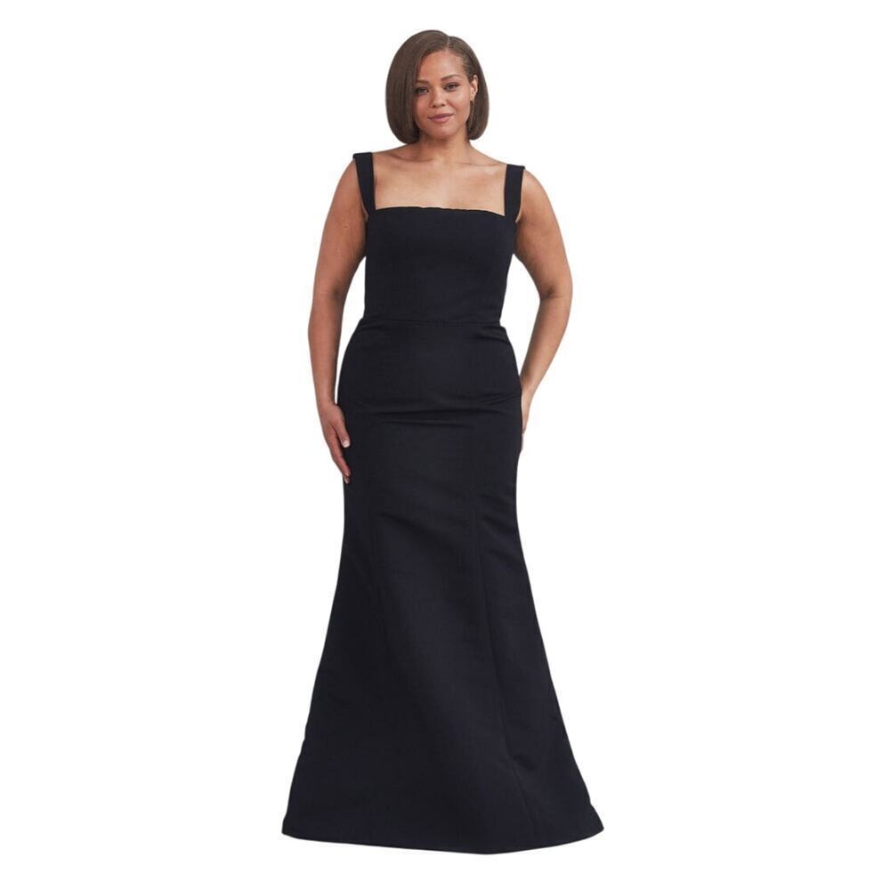 Amsale Black Square-Neck Fitted Mermaid Maxi Dress